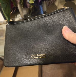 Juicy Couture Black Leather Zip Wristlet with Gold Logo Like New